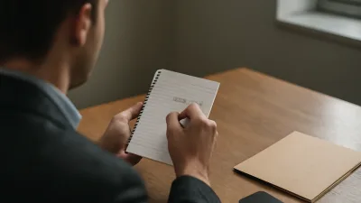 Bir ofiste elinde not defteri olan biriyle, görüşmenin hemen başlayacağı anı anlatan doğal ve sade bir kadraj; okuma akışını çağrıştıran notlar ve masa üzerindeki günlük dokular görünür.
